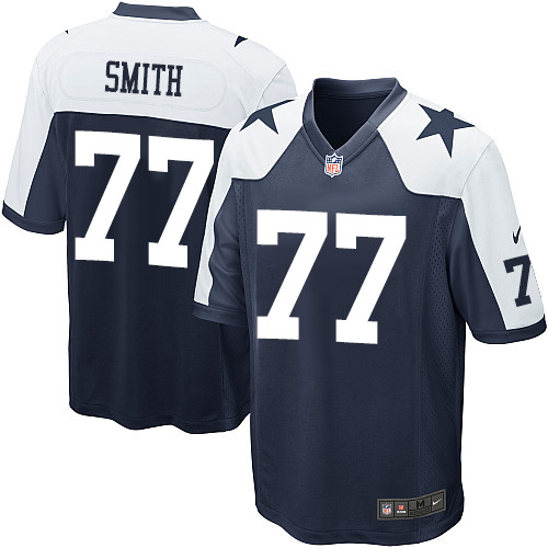 Men's Game Tyron Smith Nike Jersey Navy Blue Alternate - #77 Throwback NFL Dallas Cowboys